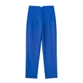 Detailed view of high-waisted royal blue trousers with side pockets on a plain background - XS / Bottoms / Bright Blue