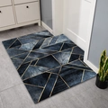 Minimalist deep blue geometric doormat with gold lines on tiled entrance floor - Black Grey Pattern