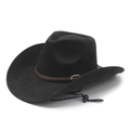 Klassieke zwarte western cowboyhoed van imitatie-suède met bruine band en metalen gesp - M (56-58cm) / Zwart