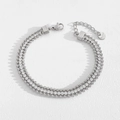Bracelet à trois rangs en acier inoxydable argenté avec perles en zircone et fermoir - Style Perle CZ à Trois Couches (B539) / Argenté