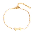 Golden stainless steel bone charm bracelet with white enamel beads and adjustable chain - Gold Bone - White Beads