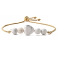 Minimalist 14K gold plated stainless steel pull chain bracelet with heart marble stone - White Turquoise