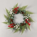Christmas wreath with green pine needles, red berries and natural pine cones - Eucalyptus Red Berry Wreath (Without Light)