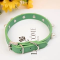 Collier réglable en cuir vert pour animaux avec boucle diamantée et accents de perles - Vert