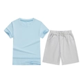 Kids summer short sleeve set featuring sky blue T-shirt and light grey sports shorts - Top And Bottom / Sky Blue / Gray / 100cm