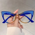 Cat eye glasses in blue and orange gradient finish with sparkling glitter accents - Blue Brown Contrast Frame with Blue Glitter