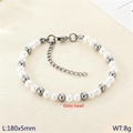 Elegante pulsera tejida a mano con cuentas de vidrio blancas y abalorios de plata - 5mm Color Acero (KB206987-Z)