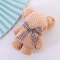 Brown coral fleece towel bear with a checkered bow tie for wedding favors and gifts - Coffee Plaid (35*75)