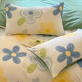 Floral print cotton pillowcase with blue and yellow hand-painted flower pattern - Pet Paradise