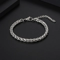 Bracciale da uomo in acciaio inossidabile intrecciato argento con chiusura a moschettone - Larghezza 6mm / Color Acciaio