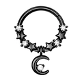 Black 316L stainless steel moon and star nose ring with white zircon and pearl inlay - Black