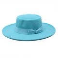 Flat brim wool fedora hat with grosgrain ribbon and bow detail in bright sky blue - M (56-58cm) / Lake Blue