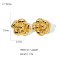Golden camellia flower shaped copper stud earrings with premium polished finish - Camellia Shape (NYH-HT886A)