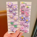 Purple cartoon bear and floral elastic hair ties set for kids and girls - Purple Flower Set