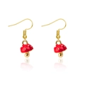 Creative Christmas red mushroom drop earrings with golden base on white background - Red Mushroom