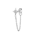 Orecchino singolo a stella in argento S925 con zirconi e catenina a nappa fissa - Zircone pavé di stelle / Argento