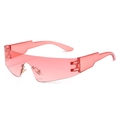 Futuristic pink rimless shield sunglasses with unique lightning-shaped temples and large frame - Transparent Pink Frame Pink Lens