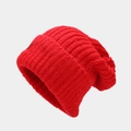Gorro de punto grueso rojo para mujer con ajuste holgado y textura de canalé - Liso / Rojo