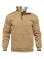 Detail of khaki waffle knit texture and high collar zipper on men's pullover hoodie - S / Khaki