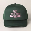 Cappellino trucker verde scuro con ricamo Let the fun begin rosa e rete retro - Taglia unica / Verde Scuro