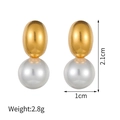 Minimalist gold-tone metal earrings with elegant white pearl drops in a modern vintage style - Oval Pearl Earrings (JZE833-I)