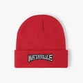 Bonnet en maille double couche rouge vif avec broderie de lettres METERULE stylisée - Rouge Vif