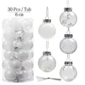 30pcs 6cm clear Christmas ornaments set with white pearls and glitter in a pack - 6cm 30Pcs/Pack / White
