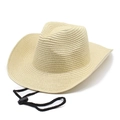 Classic beige woven straw cowboy hat with wide brim and adjustable black chin strap - M(56-58cm) / Beige