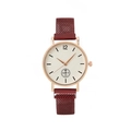 Minimalist women's watch with rose gold case, cream dial and burgundy mesh magnetic band - Red