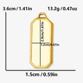 Dimensiones detalladas de un colgante rectangular de acero dorado con peso total - Dorado