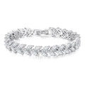 Macro detail of marquise cut white zircon leaf bracelet with polished silver finish - Platinum + White