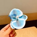 Detail of blue and white gradient orchid hair clip with a pearl center for women - 6# Blue Marble