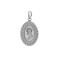 Vintage silver oval pendant with rose embossed pattern and decorative serrated edges - Oval Silver Rose Relief XP23958A0W0