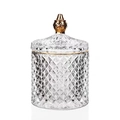 Transparent glass storage jar with diamond relief pattern and gold metal lid knob - Transparent Gold