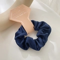Navy blue satin scrunchie with elegant gift card on minimalist ceramic background - With Diamond Card / Navy Blue