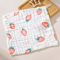 Soft cotton muslin baby washcloth with red strawberry print and bubbles texture - Fresh Strawberry