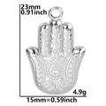 Pendente Mano di Fatima dettagliato con motivi a onde, altezza 23mm e larghezza 15mm - Pendaglio Colore Argento