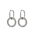 Elegant geometric silver double-loop earrings with crystal pave oval and round drops - Round / White