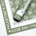 Sage green Valentine's Day waterproof flower wrapping paper with white rose patterns - Rose Garden / Taixian Green
