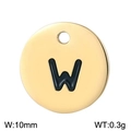Polished gold circular stainless steel pendant featuring a black letter W design - Letter W Gold (KLJ1400-Z)