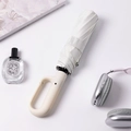 Beige 24-rib automatic folding umbrella with a unique circular carabiner handle for bags - 20-ribbed Umbrella With Double-ring Buckle 105cm Diameter At The Base Rotating Umbrella Tip. / Gift Box Not Included