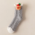 Calzini natalizi donna in pile corallo peluche 3D renna simpatico inverno caldo morbido - Taglia unica (35-42) / Grigio chiaro + renna dal naso rosso
