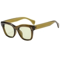 Vintage olive green square sunglasses with translucent frame and classic rivet details - Olive Green