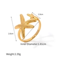 Detailed view of 18K gold starfish rings with textured details and inner diameter measurements - Gold Starfish Open Ring