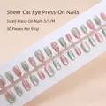 Pink and green cat eye press-on nails set with 30 pieces in short ballet shape - 30 Pcs/Strip (Short Ballet Style) / Clear Cat Eye (T004)