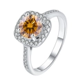Elegant s925 silver ring featuring a round orange-brown moissanite with halo setting - Adjustable Open / 1.0ct (Champagne Gold Moissanite)