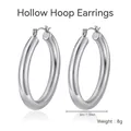Polished silver hollow hoop earrings in titanium steel with 3cm diameter and 8g weight - 5*30mm (Steel Color)