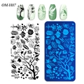 Nature theme nail stamping plate OM-H07 with leaf patterns and bird designs - Natural Trees and Birds Style (OM-H07)