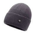 Dark grey knitted beanie with NY letter patch and vertical ribbed texture for winter warmth - One Size / Dark Gray
