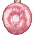 Pink sequin donut shaped Christmas tree ornament with glittering surface and metal hook - Donut